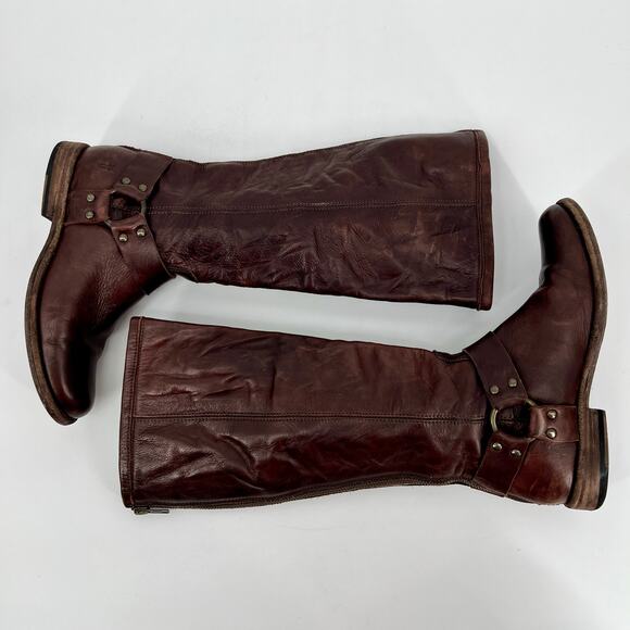 FRYE Phillip Harness Tall Riding Boots Womens 6.5 B Brown Leather 76850 Zip Back - Picture 3 of 9